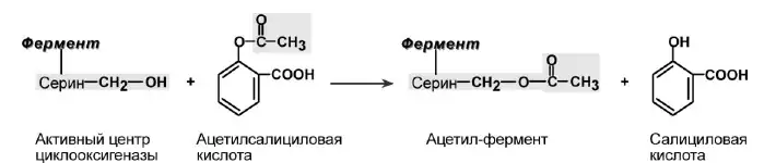 Необратимое ингибирование циклооксигеназы ацетилсалициловой кислотой
